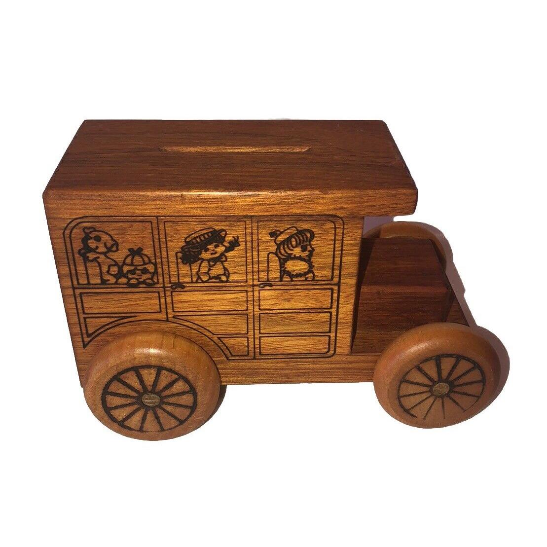Vtg 1979 Toystalgia Rolling Wooden School Bus Coin Bank