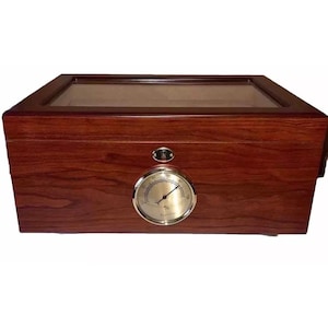 Cigar Humidor Box Wood With Glass & Cedar Hygrometer