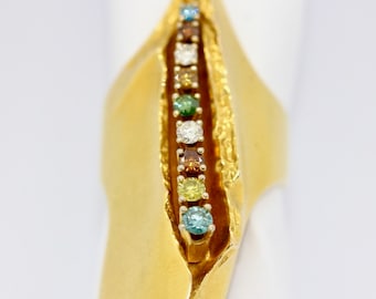 Diamond and multi-gemstone ring from Lapponia, design Björn Weckström, 14 carat gold