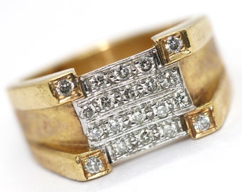14k gold and white gold, heavy solid brilliant ring set with 20 diamonds