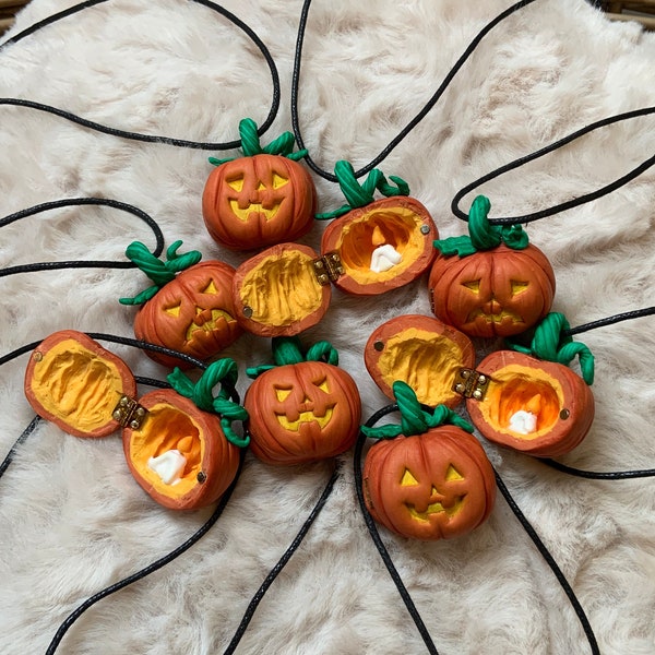 Handmade Polymer Clay Pumpkin Locket Necklace: Autumn Jewelry