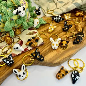 Polymer Clay Animal Skull Keyring: Handmade Charm, Dog, Cat, Rabbit, Ram, Crow