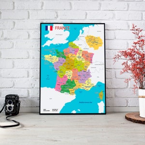 Landkarte von Frankreich für Kunsthandwerk, Wandbehang, Wohnkultur. Druckbare Frankreich Karte, Wandposter, digitaler Download, Wandkunst