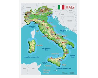 Italy Map Poster: Topographic Geography, Classroom Decor - Etsy