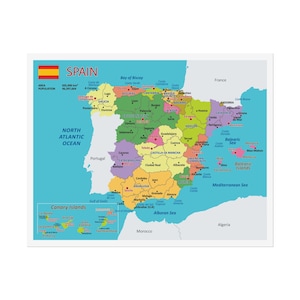 Affiche roulée, carte politique de l'Espagne, impression d'art de voyage dans l'Atlas de l'Espagne, décoration murale, affiche de géographie, affiche de carte vintage