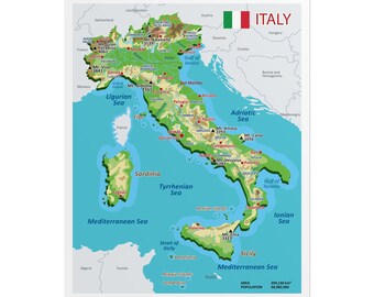 Italy Map Poster: Topographic Geography, Classroom Decor - Etsy