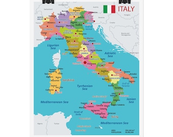 Rolled Posters - Political Administrative Map of Italy, Italy Map Poster, Geography Wall Art, Classroom Decor, Traveler Gift, Cartography