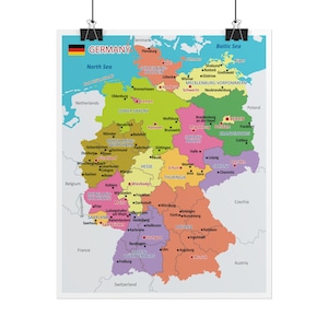 Affiche de carte administrative de l'Allemagne - affiches roulées, art mural, décoration d'intérieur, décoration de bureau, cadeau géographie, art de la carte