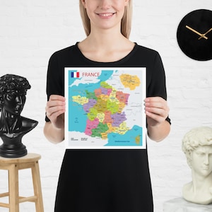 Poster Political Map of France, Administrative Map, France Atlas Travel Art Print, Wall Decor, Geography Poster, Vintage Map Poster