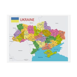 Posters roulés - carte administrative couleur de l'Ukraine, décoration de bureau, impression d'art mural, affiche géographie, enseigne de décoration intérieure, carte pédagogique