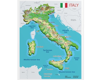 Italy Map Poster: Topographic Geography, Classroom Decor - Etsy