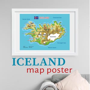Rolled Poster, Political Map of Iceland, Iceland Atlas Travel Art Print, Wall Decor, Geography Poster, Vintage Map Poster