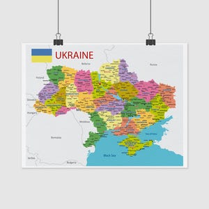 Ukraine Administrative Map Poster – Geography Wall Art, Office Decor
