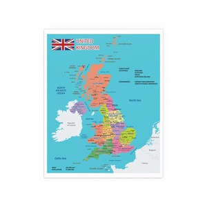 Póster de seda, mapa político de Gran Bretaña, Inglaterra, viajes, geografía, estudio, atlas: arte mural para interiores y exteriores, decoración del hogar, educación