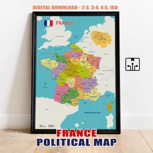 France Political Map – Colorful Digital Poster for Learning & Wall Decor