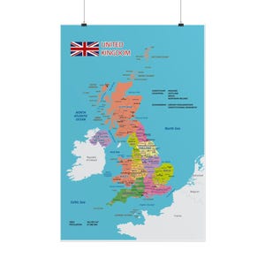Gerolltes Poster, Großbritannien Politische Karte, Wand Kunst Dekor, Geographie Geschenk, Schulkarte, Klassenzimmer Dekoration, Reise Geschenk