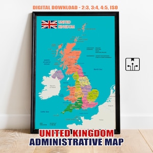 United Kingdom Administrative Map – Digital Poster for Print