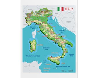 Italy Map Poster: Topographic Geography, Classroom Decor - Etsy