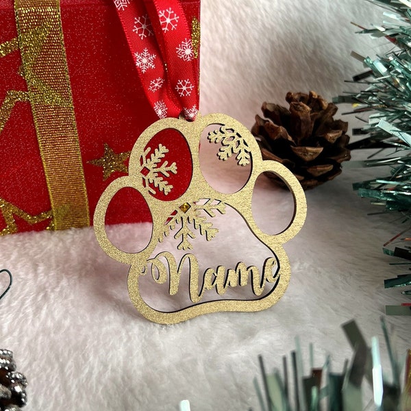 Boule de Noël avec pattes d'animal de compagnie, personnalisée, pour sapin de Noël, décoration d'animal de compagnie, décoration de Noël, chien, chat, nom suspendu en bois