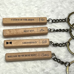 Personalised Groomsman Oak Wood Style Keyring, Groomsmen Gifts, Best Man Gift Ideas, Wedding Presents, Keyring, Laser Cut, Wooden style