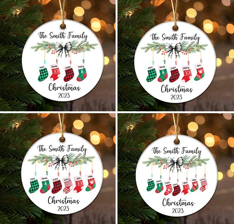 Family Christmas Ornament PNG, Personalized Family Stocking Ornament Design png, Ornament Add Your Own Name,Christmas Bundle Ornament image 1