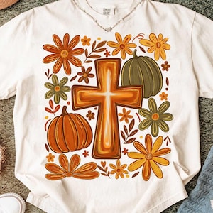 Boho Floral Pumpkin Cross Fall Jesus png, Autumn Pumpkin Floral, Retro Fall , Fall Cross Bow,Fall Christian Png, Autumn Pumpkin Shirt Design