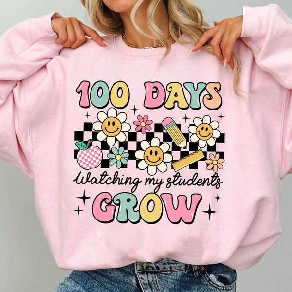 100 Days of Watching My Students Grow PNG,100 Days Of School Digital Download, Teacher Sublimation,Back To School Groovy Style PNG