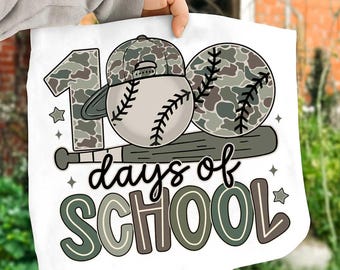 100 Days of School Baseball Camo png, Camo Cap boy School shirt design, Baseball Fans png, Funny Boys Kids 100th Day, Baseball 100 days Gift