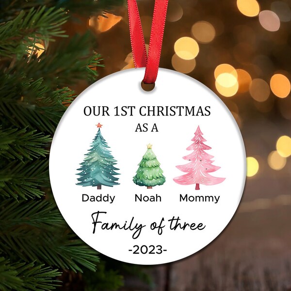 Family of Three Christmas Ornament PNG , Family of 3 PNG, Family Ornament Sublimation PNG,Personalized Baby's First xmas Ornament