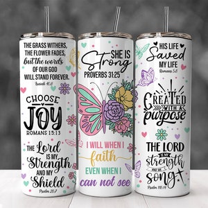 Bibelverse 20 Unzen Skinny Tumbler png, christliche Bibel Affirmationen für spirituelle Erhebung, Jesus Becher 20 Unzen Digital, Christian Floral