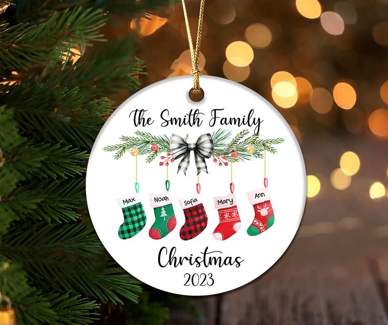 Family Christmas Ornament PNG, Personalized Family Stocking Ornament Design png, Ornament Add Your Own Name,Christmas Bundle Ornament image 2