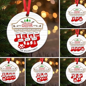 Family Christmas Ornament png sublimation template, Personalized Family and Pet Stocking Ornament Design, Ornament Add Your Own Name png