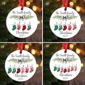 Family Christmas Ornament png sublimation template, Personalized Family Stocking Ornament Design png, Ornament Add Your Own Name Design