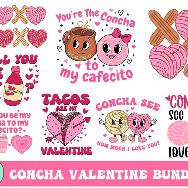 Concha Valentine's Bundle Png, Retro Valentine Png, Mexican Valentine Bundle Png, Conchas Pan Dulce Heart PNG Digital Download