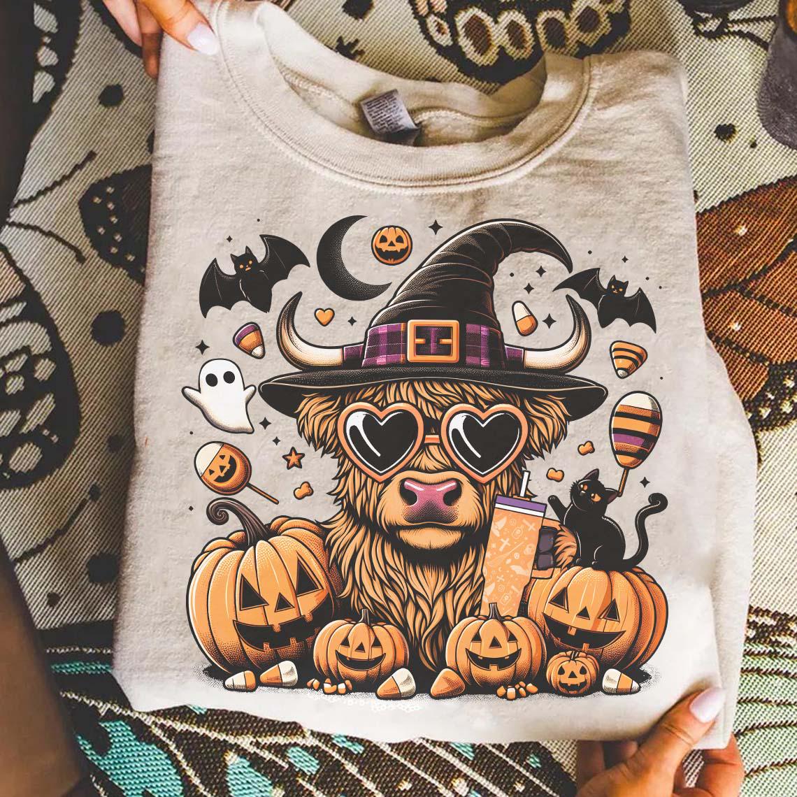 Halloween Highland Cow PNG, Bull Png,Retro Halloween Png, Ghost Cows Png, Funny Cow Png, Fall Png,Spooky Season,Cow Halloween png