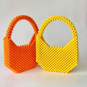 Handmade Mini Bead Bag: Colorful Pearl Top Handle Purse