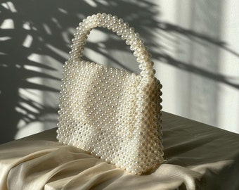 Pearl Bag - Pearl Clutch Bag - Pearl Handbag - Pearl Purse - White Pearl Bag - Pearl Bead Bag - Pearl Handle Bag - Pearl Evening Bag -Bridal