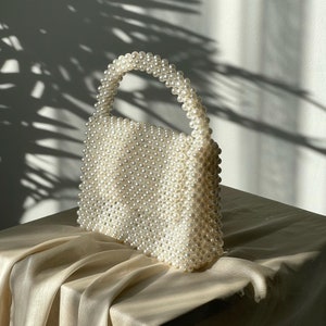 Perlentasche - Perlenhandtasche - Perlenhandtasche - Perlenbörse - Weiße Perlentasche - Perlenperlentasche - Perlenhenkeltasche - Perlenabendtasche -Braut