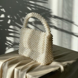 Pearl Bag Pearl Clutch Bag Pearl Handbag Pearl Purse White Pearl Bag Pearl Bead Bag Pearl Handle Bag Pearl Evening Bag Bridal zdjęcie 1