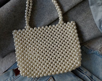 Handmade Pearl Beaded Handbag: Bridal Wedding Bag