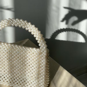 Pearl Bag Pearl Clutch Bag Pearl Handbag Pearl Purse White Pearl Bag Pearl Bead Bag Pearl Handle Bag Pearl Evening Bag Bridal zdjęcie 2