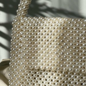 Pearl Bag Pearl Clutch Bag Pearl Handbag Pearl Purse White Pearl Bag Pearl Bead Bag Pearl Handle Bag Pearl Evening Bag Bridal zdjęcie 3