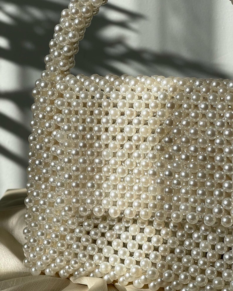 Pearl Bag Pearl Clutch Bag Pearl Handbag Pearl Purse White Pearl Bag Pearl Bead Bag Pearl Handle Bag Pearl Evening Bag Bridal zdjęcie 3