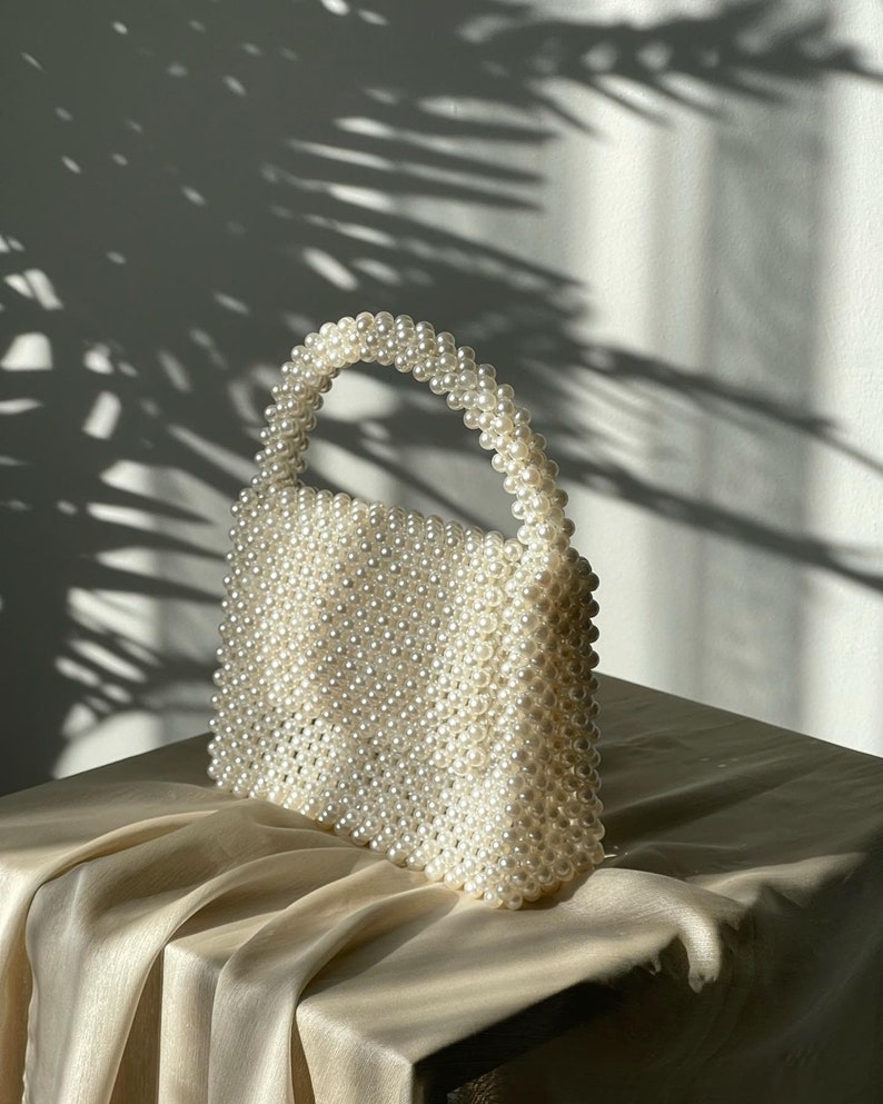 Pearl Bag Pearl Clutch Bag Pearl Handbag Pearl Purse White Pearl Bag Pearl Bead Bag Pearl Handle Bag Pearl Evening Bag Bridal zdjęcie 1