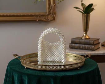 Handmade Pearl Bead Bag: Top Handle Wedding Purse