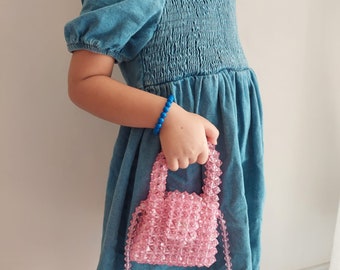 Handmade Crystal Pink Bead Bag: Mini Top Handle Crossbody