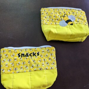 2 Handmade Embroidered reusable Snack Bags