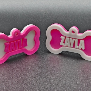 Médaille pour chien personnalisée imprimée en 3D - ID d'animal de compagnie personnalisé en forme d'os avec options de texte et de couleur personnalisées. Livraison gratuite au Canada !
