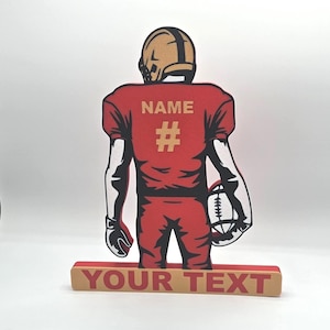 Custom Football Nameplate – Add your name, number and phrase! Bold 3D gift for players and fans. Free shipping in Canada!
