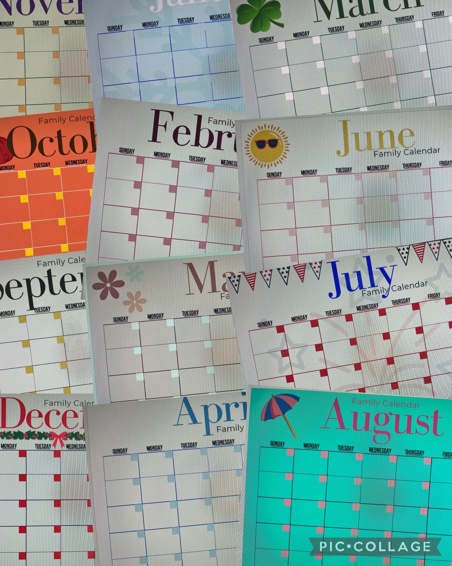 Downloadable Fun Family Printable Themed Monthly Calendar in Etsy